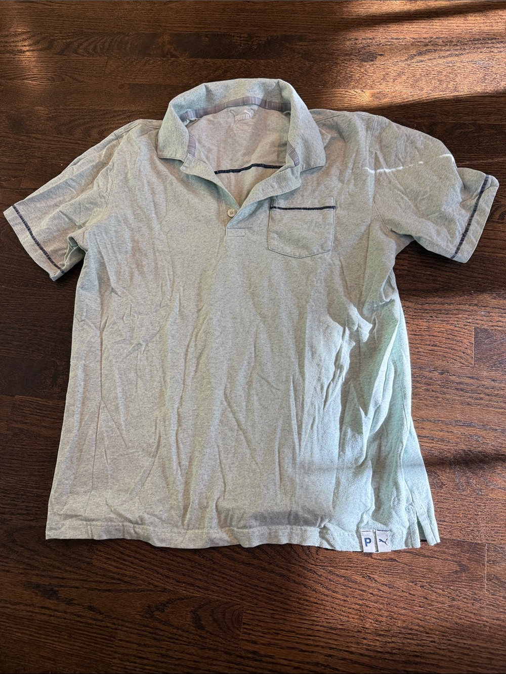 Puma Light Green Polo Shirt with Navy Trim